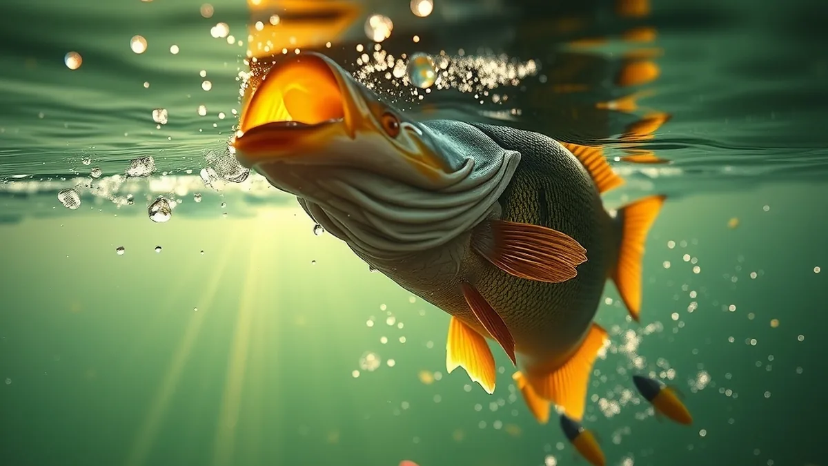 Poisson jaillissant de l'eau dans une grande gerbe, univers Big Bass Splash