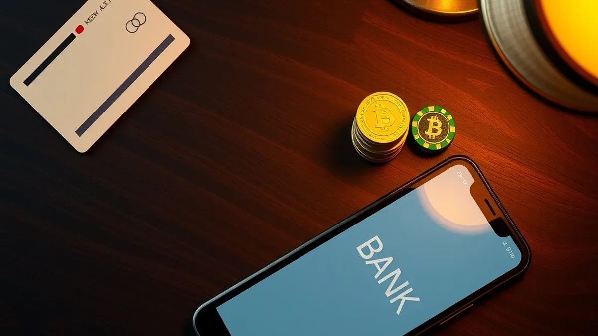 Carte bancaire, smartphone et pièces d'or pour dépôts et retraits
