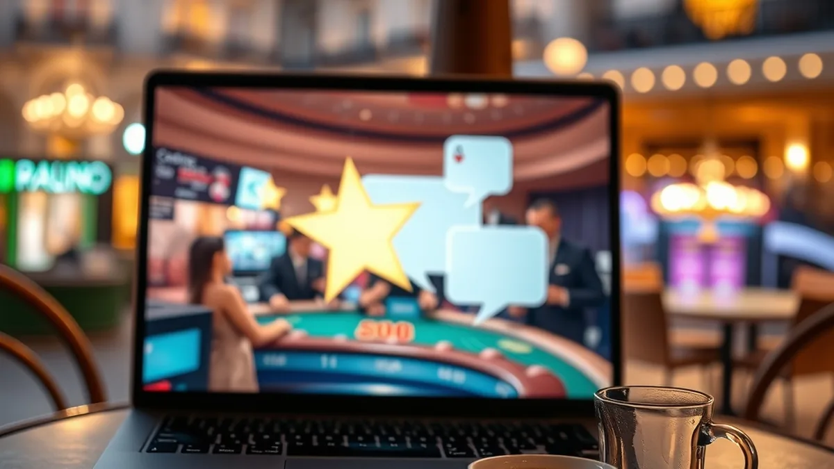 Ordinateur portable affichant des étoiles d'avis Westace sur une table de café