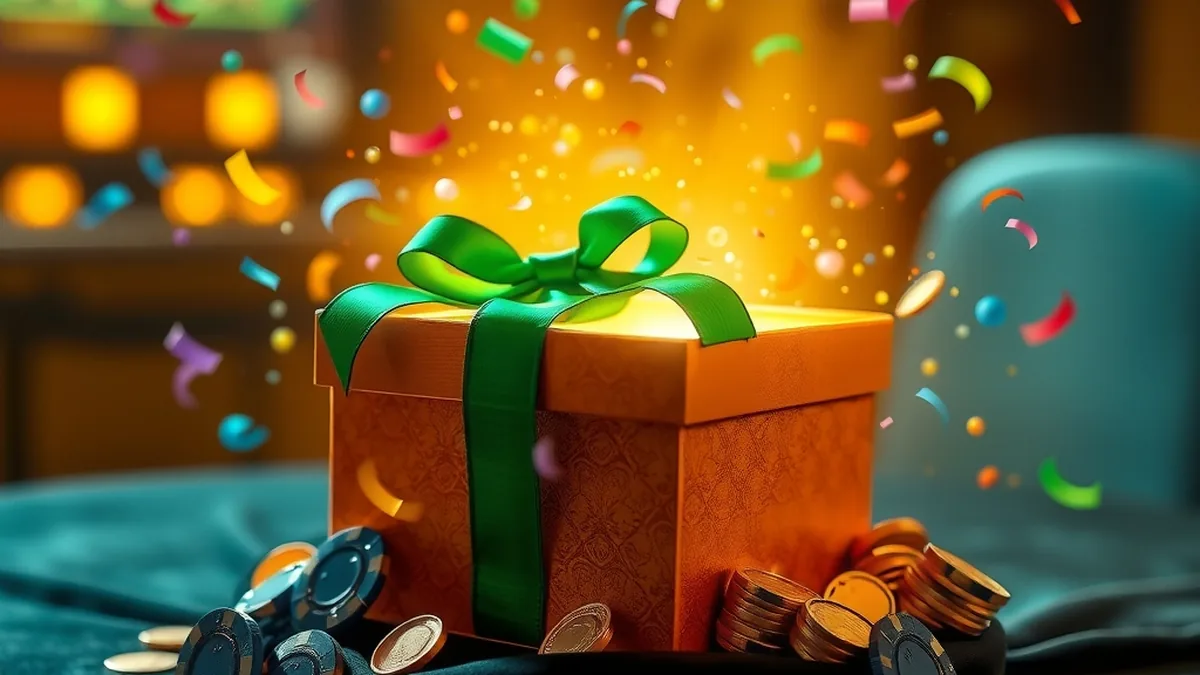 Coffret cadeau ouvert avec jetons et confettis pour le bonus Westace